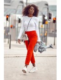 Women\'s set of creased trousers and red and white blouse FI680 - Online store - Boutique